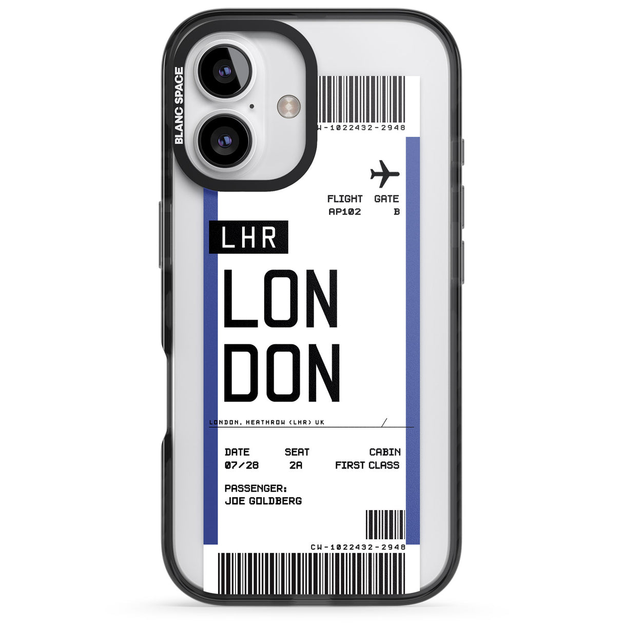 iPhone 16 Pro Max Personalised London Boarding Pass Black Impact Phone Case