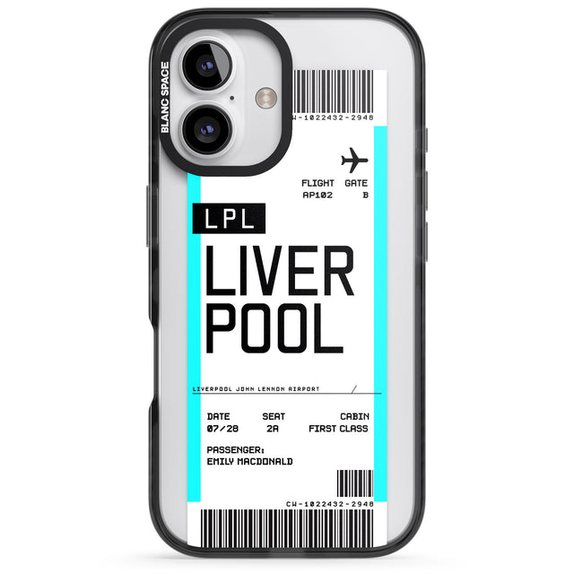 iPhone 16 Pro Max Personalised Liverpool Boarding Pass Black Impact Phone Case