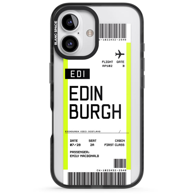 iPhone 16 Pro Max Personalised Edinburgh Boarding Pass Black Impact Phone Case