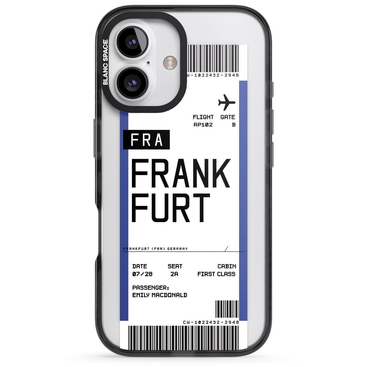 iPhone 16 Pro Max Personalised Frankfurt Boarding Pass Black Impact Phone Case