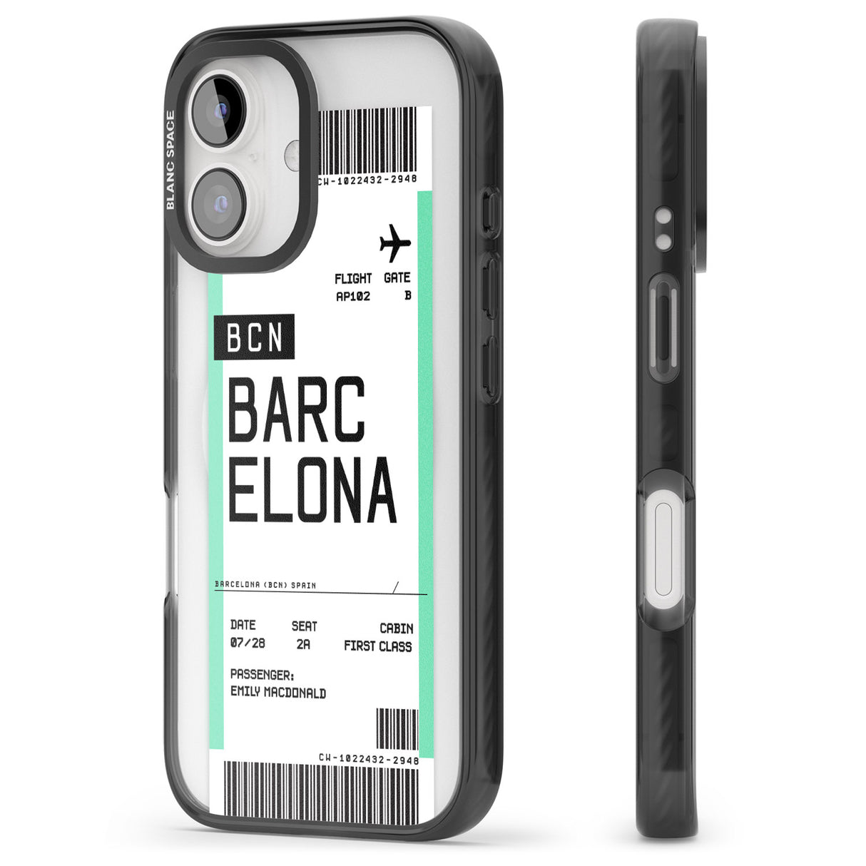 iPhone 16 Pro Max Personalised Barcelona Boarding Pass Black Impact Phone Case