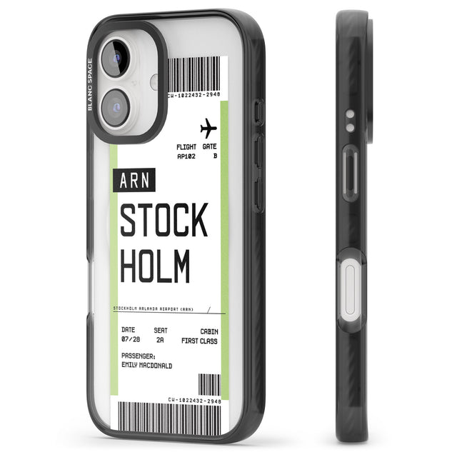 iPhone 16 Pro Max Personalised Stockholm Boarding Pass Black Impact Phone Case