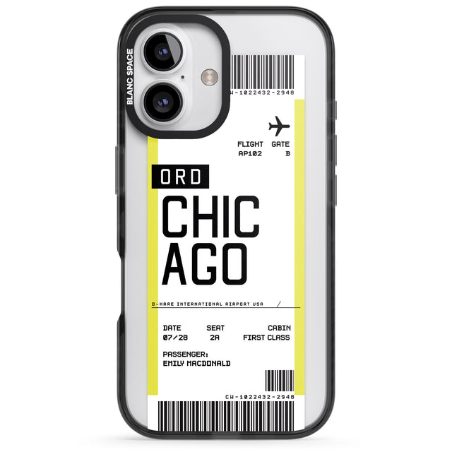 iPhone 16 Pro Max Personalised Chicago Boarding Pass Black Impact Phone Case