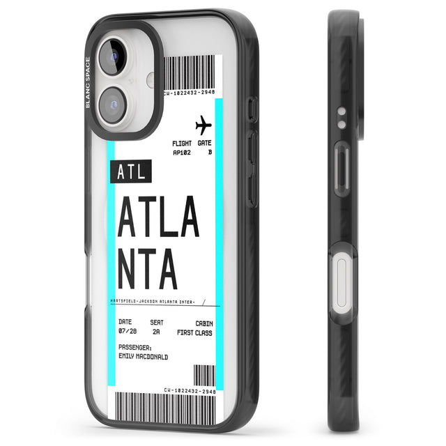 iPhone 16 Pro Max Personalised Atlanta Boarding Pass Black Impact Phone Case