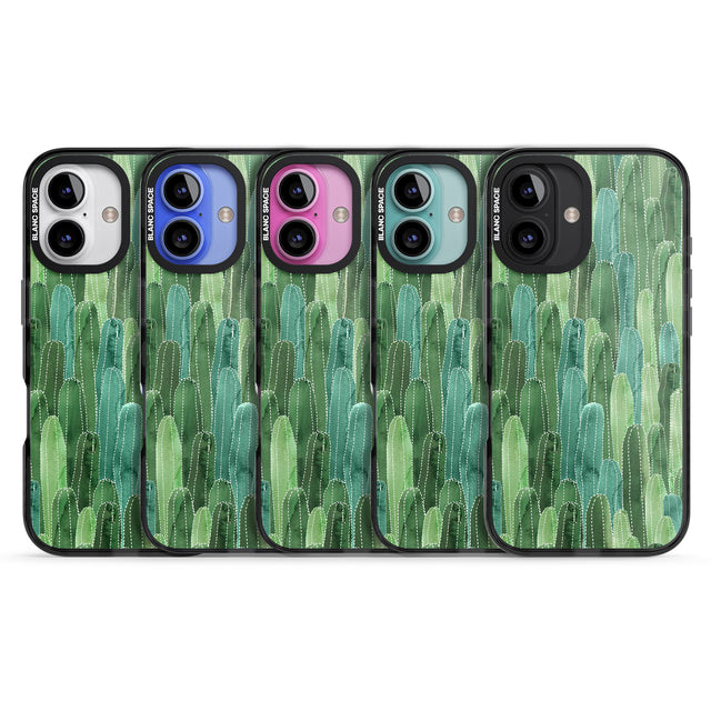 iPhone 16 Pro Max Skinny Cacti Pattern Design Black Impact Phone Case