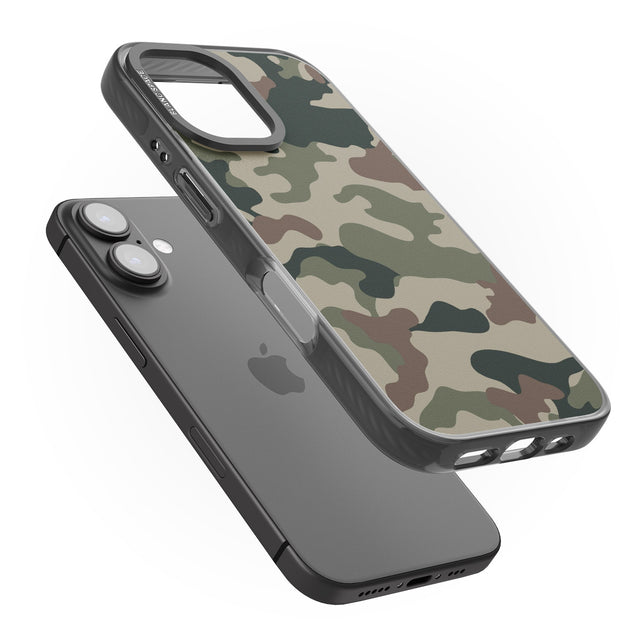 iPhone 16 Pro Max Green and Brown Camo Black Impact Phone Case