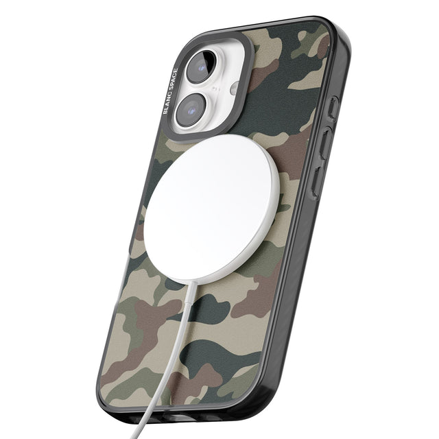 iPhone 16 Pro Max Green and Brown Camo Black Impact Phone Case