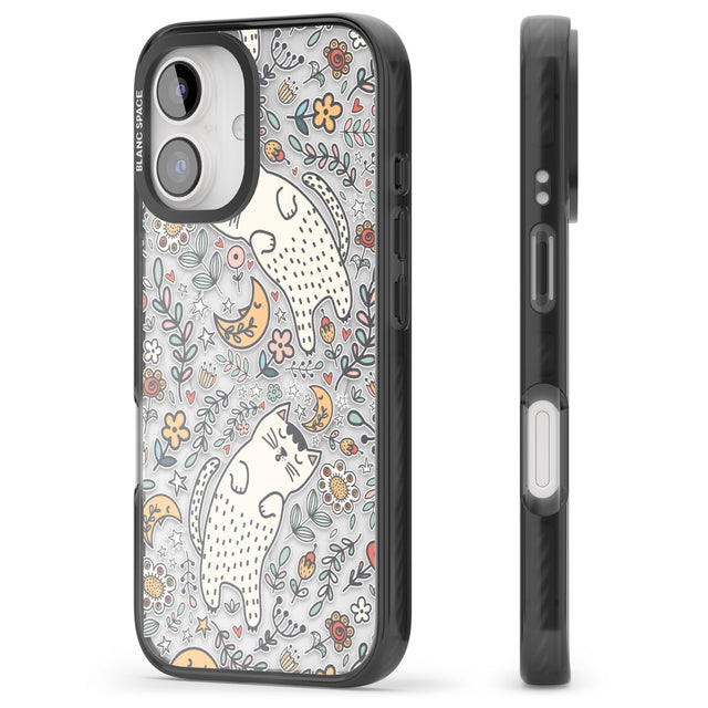 iPhone 16 Pro Max Sleeping Cat Pattern Black Impact Phone Case