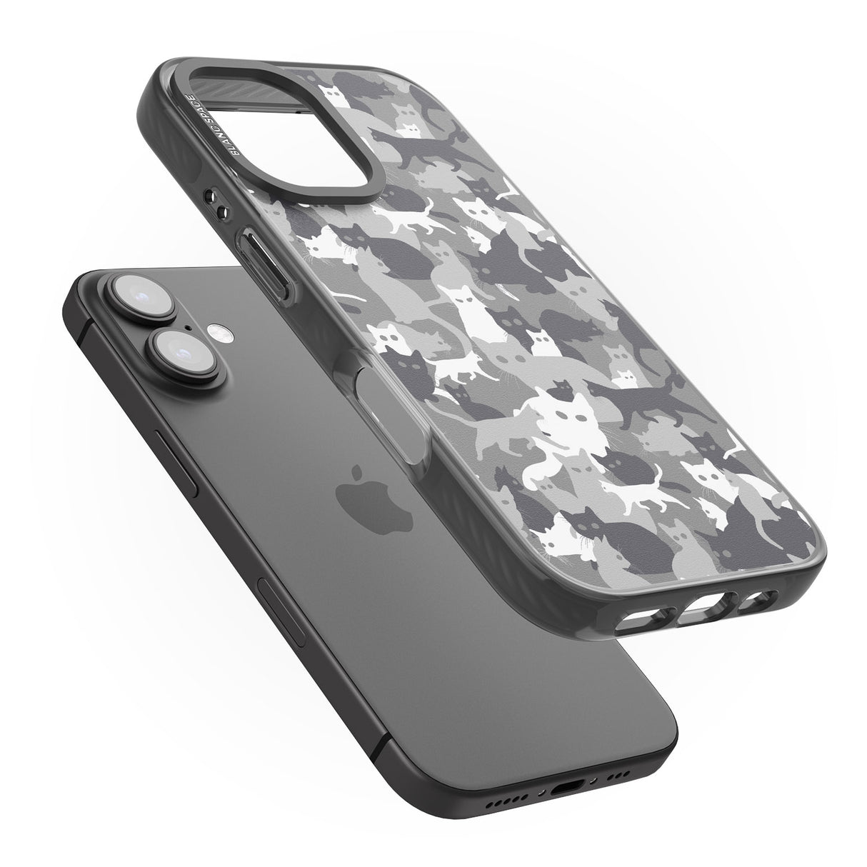 iPhone 16 Pro Max Dark Grey Cat Camouflage Pattern Black Impact Phone Case