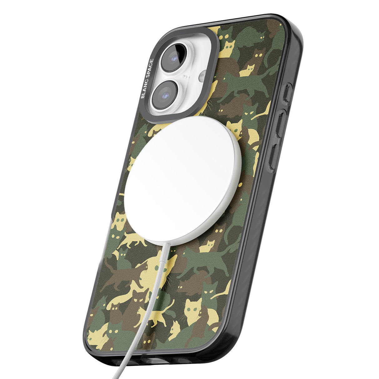 iPhone 16 Pro Max Forest Green Cat Camouflage Pattern Black Impact Phone Case