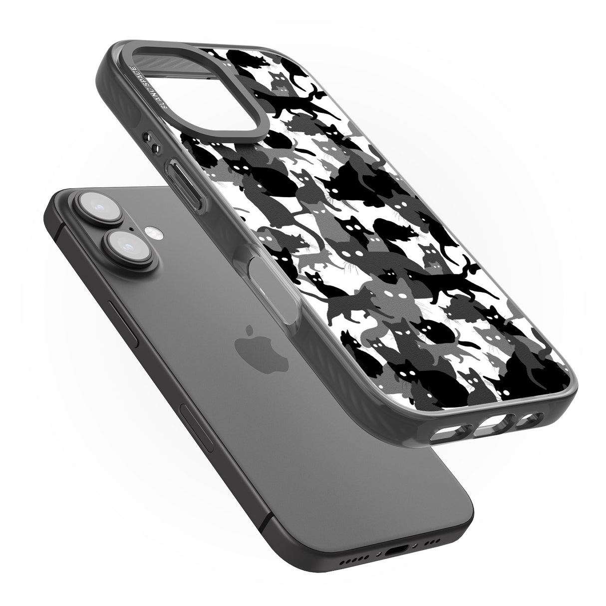 iPhone 16 Pro Max Black & White Cat Camouflage Black Impact Phone Case