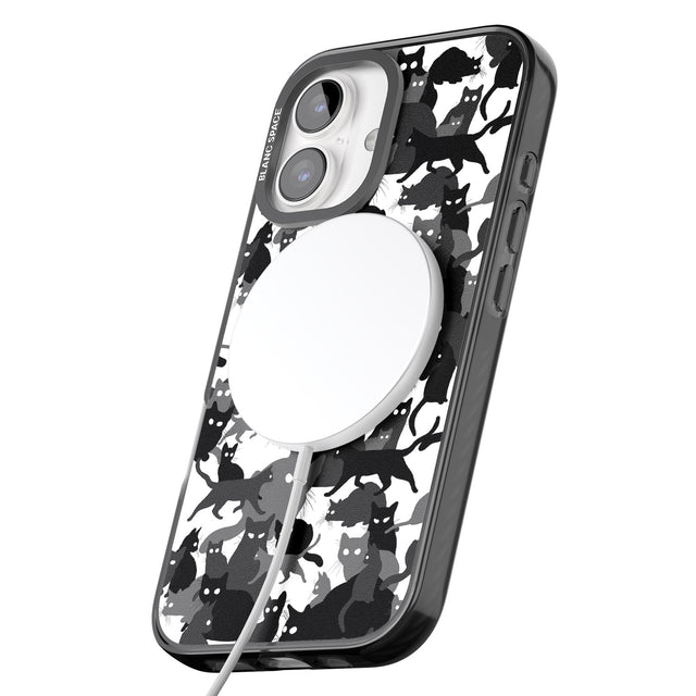 iPhone 16 Pro Max Black & White Cat Camouflage Black Impact Phone Case