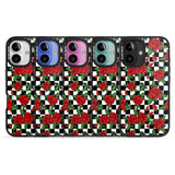 iPhone 16 Pro Max Checkered Pattern & Red Roses Black Impact Phone Case