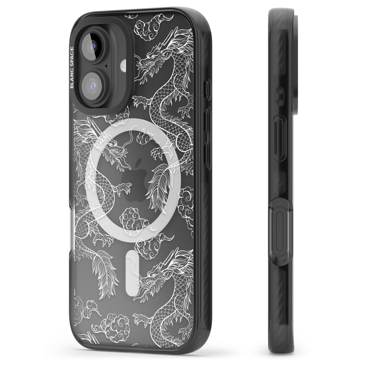 iPhone 16 Pro Max White Dragon Pattern Black Impact Phone Case