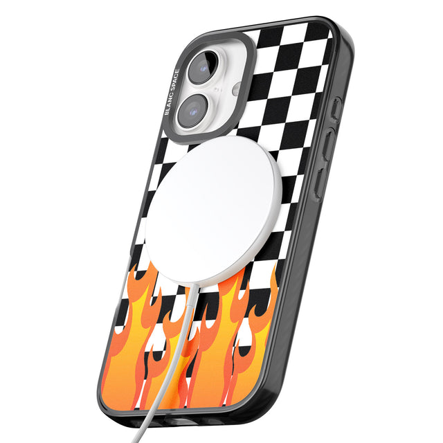 iPhone 16 Pro Max Checkered Fire Black Impact Phone Case