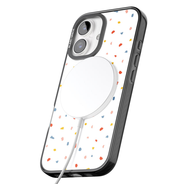 iPhone 16 Pro Max Confetti Print on Solid White Black Impact Phone Case