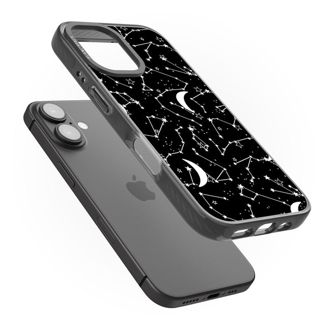 iPhone 16 Pro Max White Stars Constellations on Black Black Impact Phone Case