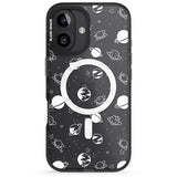 iPhone 16 Pro Max White Planets on Clear Black Impact Phone Case