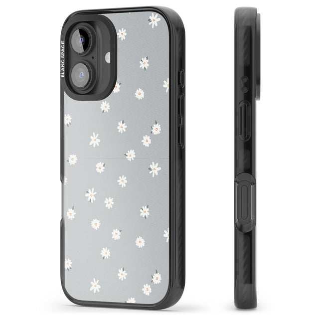 iPhone 16 Pro Max Painted Daisy Blue-Grey Cute Black Impact Phone Case