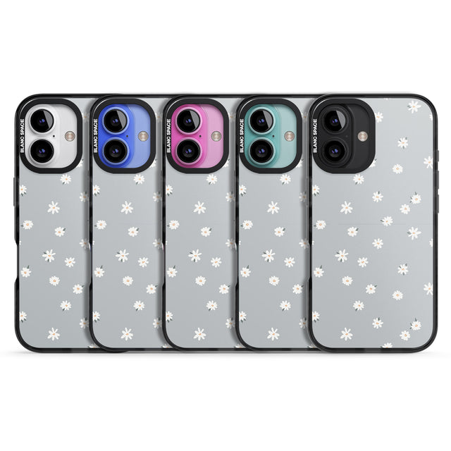 iPhone 16 Pro Max Painted Daisy Blue-Grey Cute Black Impact Phone Case