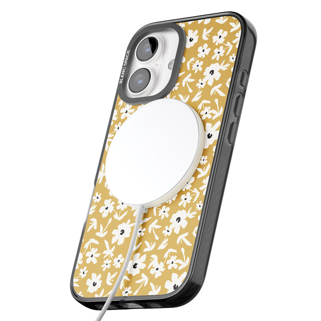 iPhone 16 Pro Max Floral Print on Mustard Cute Floral Black Impact Phone Case