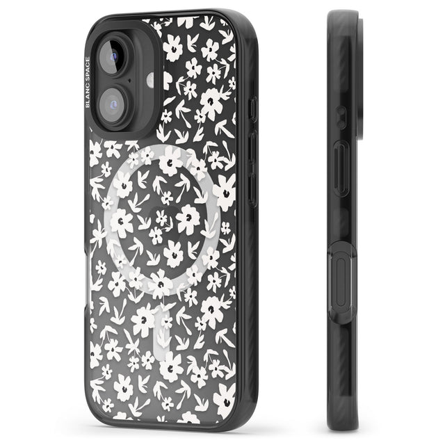 iPhone 16 Pro Max Floral Print on Transparent Black Impact Phone Case