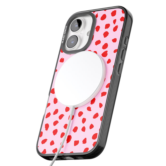 iPhone 16 Pro Max Red on Pink Dalmatian Polka Dot Spots Black Impact Phone Case