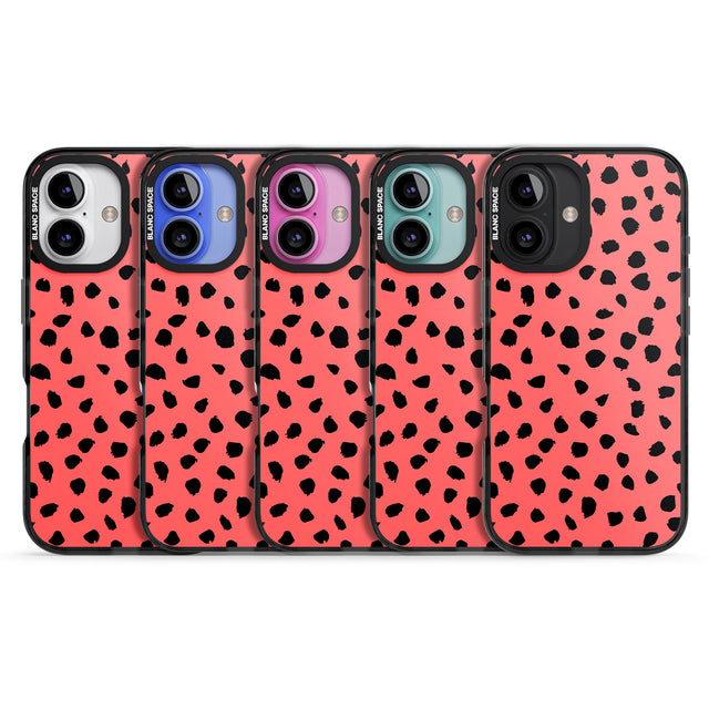 iPhone 16 Pro Max Black on Salmon Pink Dalmatian Polka Dot Spots Black Impact Phone Case