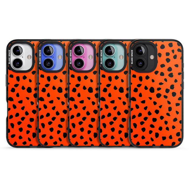 iPhone 16 Pro Max Black & Bright Red Dalmatian Polka Dot Spots Black Impact Phone Case