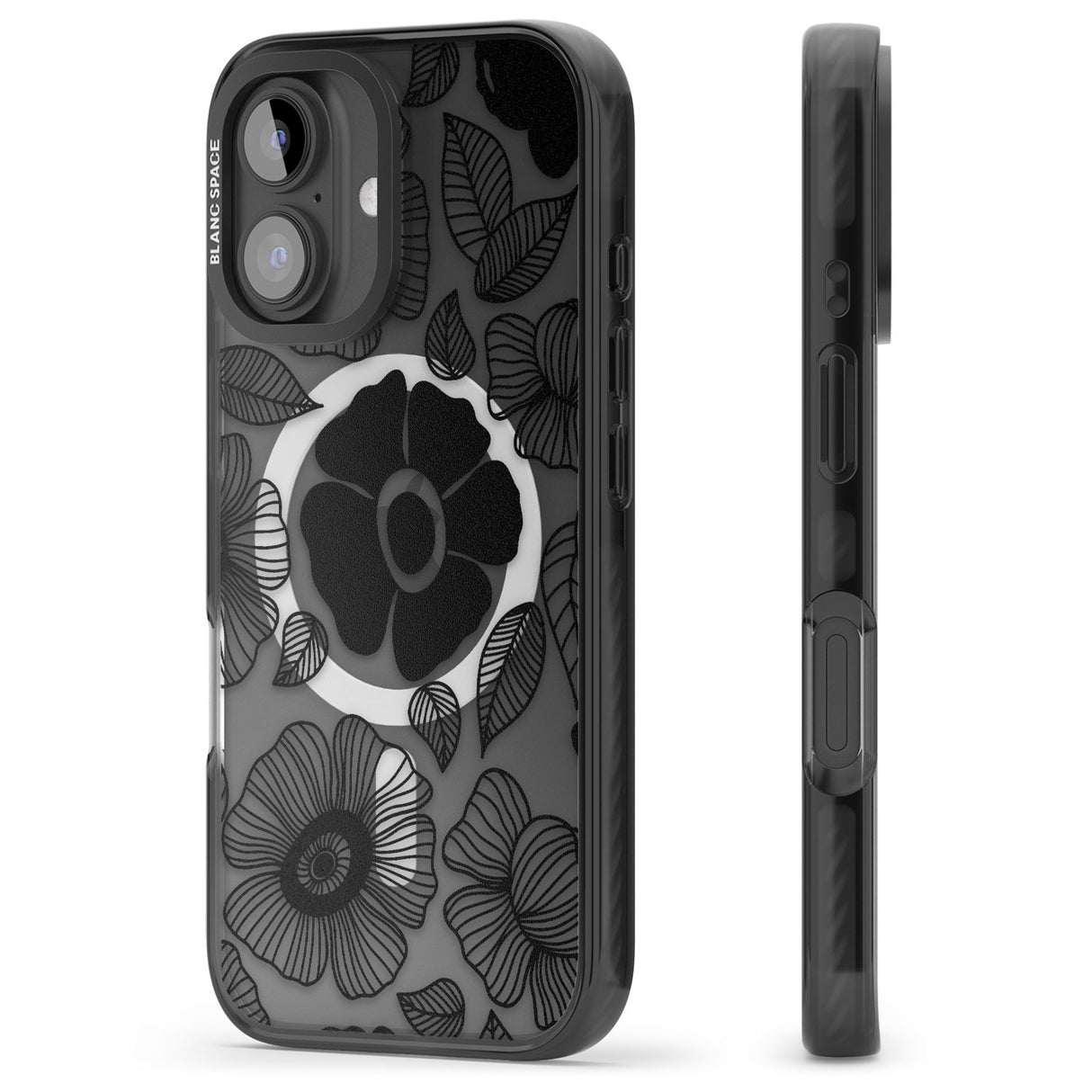 iPhone 16 Pro Max Black Flowers Black Impact Phone Case