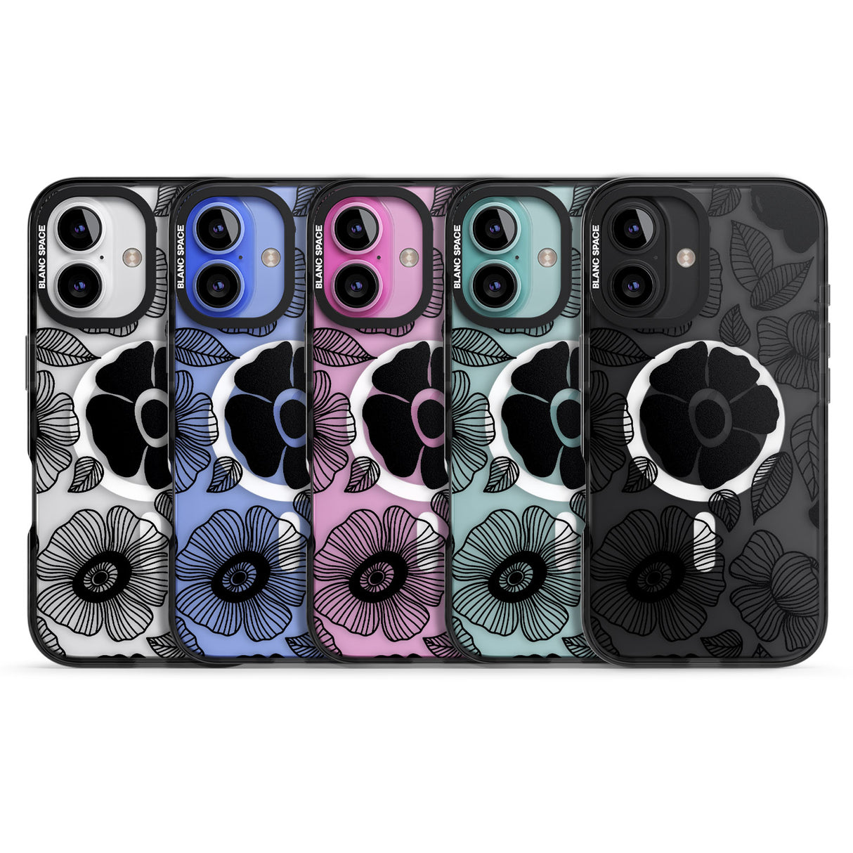 iPhone 16 Pro Max Black Flowers Black Impact Phone Case