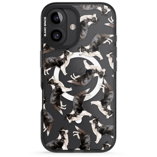 iPhone 16 Pro Max Border Collie Watercolour Dog Pattern Black Impact Phone Case