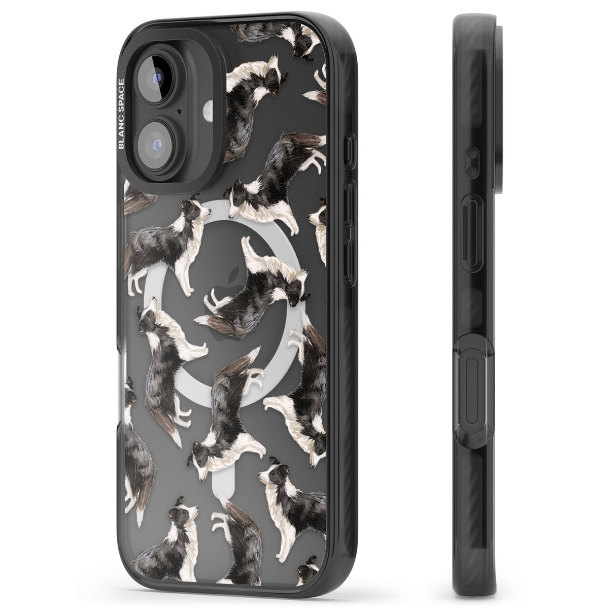 iPhone 16 Pro Max Border Collie Watercolour Dog Pattern Black Impact Phone Case