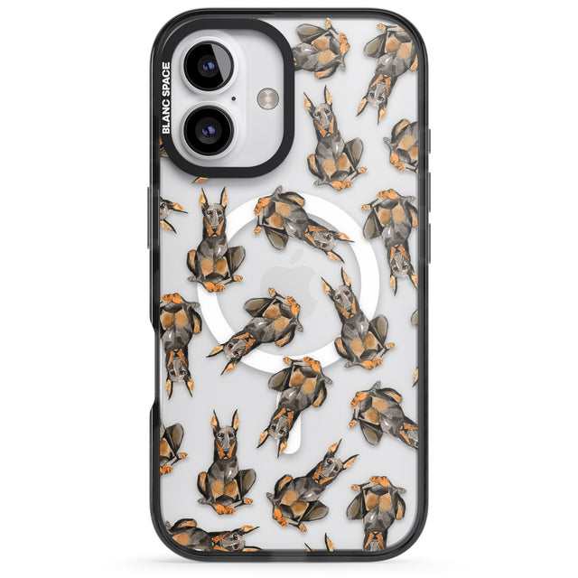 iPhone 16 Pro Max Doberman Watercolour Dog Pattern Black Impact Phone Case