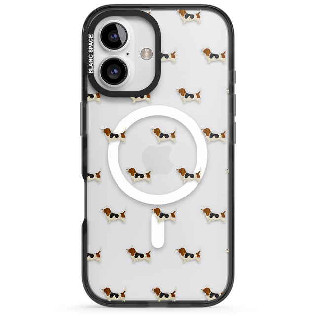 iPhone 16 Pro Max Basset Hound Dog Pattern Clear Black Impact Phone Case