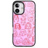 iPhone 16 Pro Max Girl Portrait Doodles in Pink & Red Black Impact Phone Case