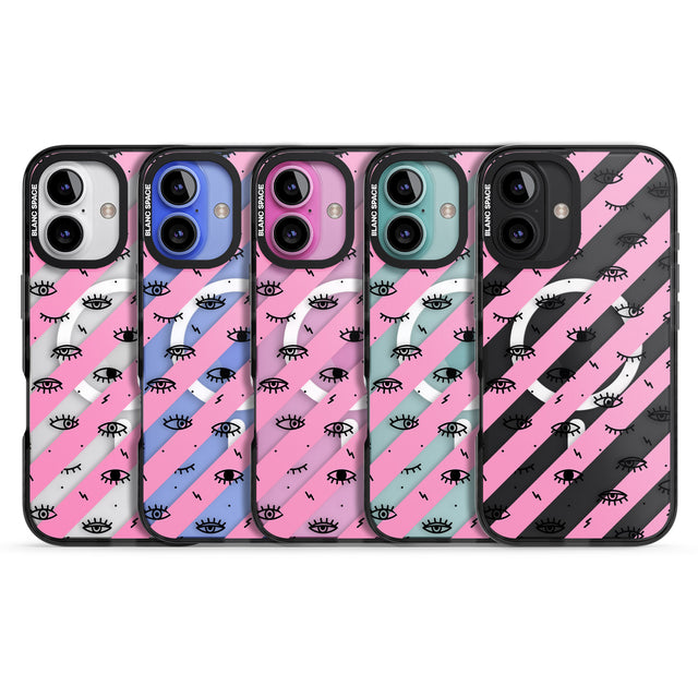 iPhone 16 Pro Max Pink Stripe Eyes Black Impact Phone Case