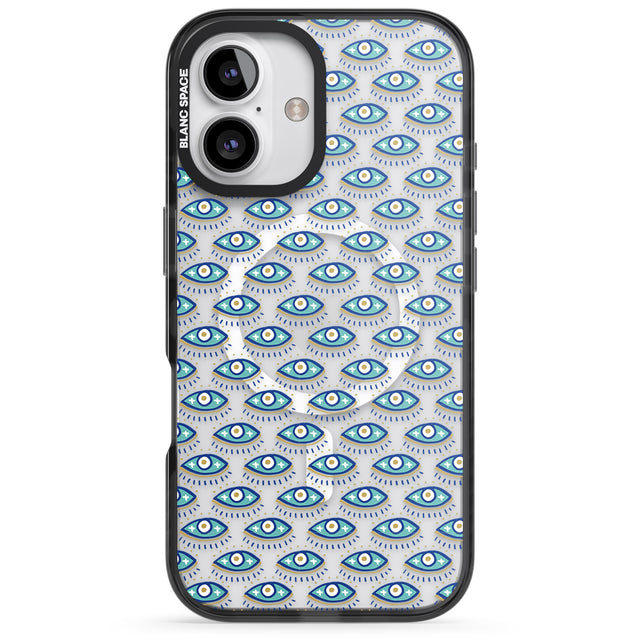 iPhone 16 Pro Max Eyes & Crosses (Clear) Psychedelic Eyes Pattern Black Impact Phone Case