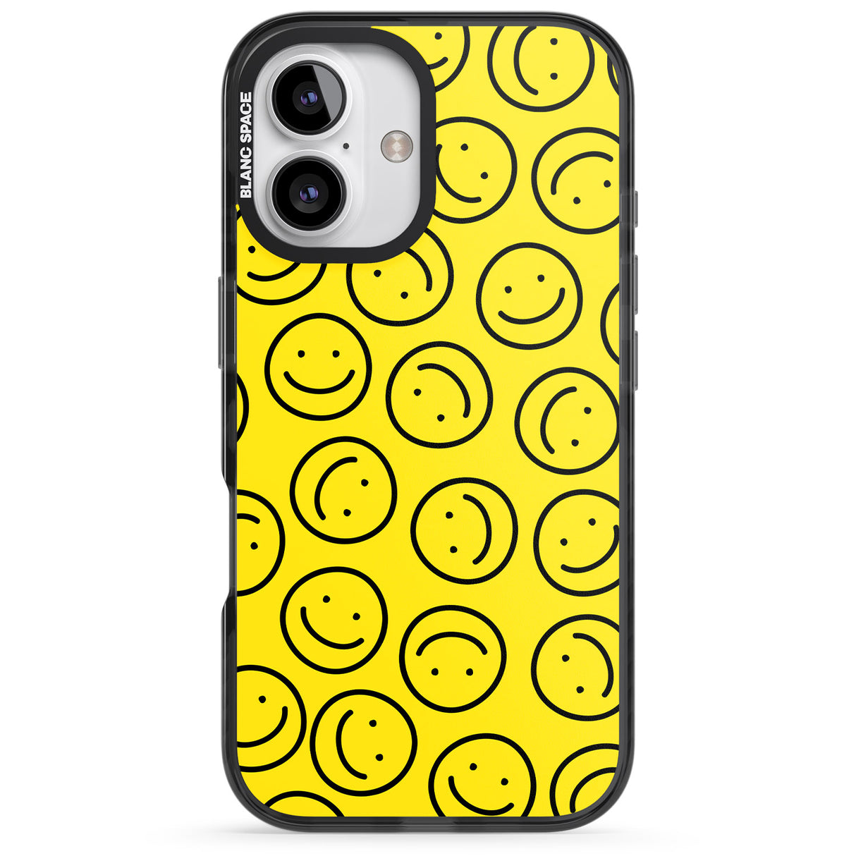 iPhone 16 Pro Max Happy Face Pattern Black Impact Phone Case