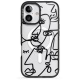 iPhone 16 Pro Max Abstract Continuous Line Faces Black on Clear Black Impact Phone Case