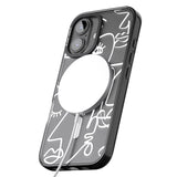 iPhone 16 Pro Max Abstract Continuous Line Faces White on Clear Black Impact Phone Case