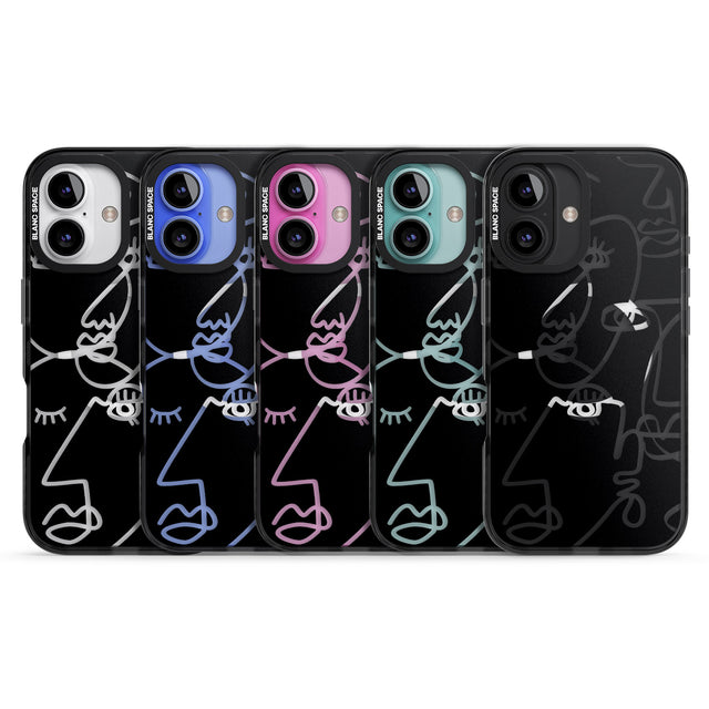 iPhone 16 Pro Max Abstract Continuous Line Faces Clear on Black Black Impact Phone Case