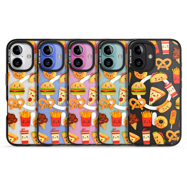 iPhone 16 Pro Max Fast Food Patterns Kawaii Fast Food Mix Black Impact Phone Case