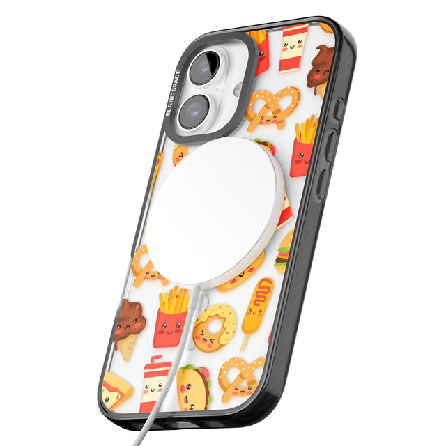 iPhone 16 Pro Max Fast Food Patterns Kawaii Fast Food Mix Black Impact Phone Case