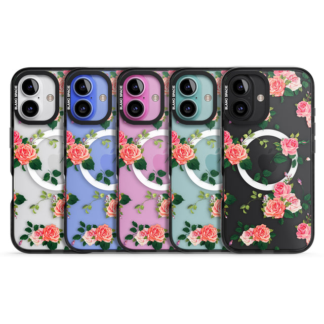 iPhone 16 Pro Max Pink Roses Black Impact Phone Case