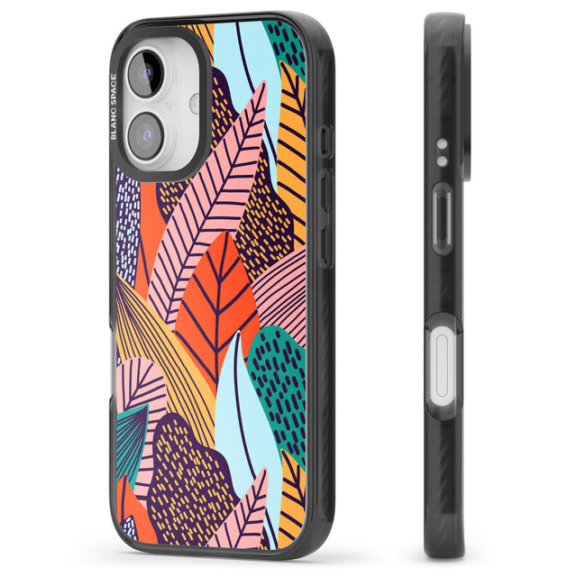 iPhone 16 Pro Max Abstract Leaves Black Impact Phone Case