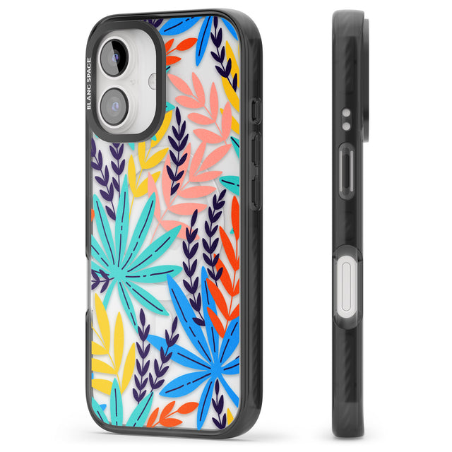 iPhone 16 Pro Max Tropical Palm Leaves Black Impact Phone Case