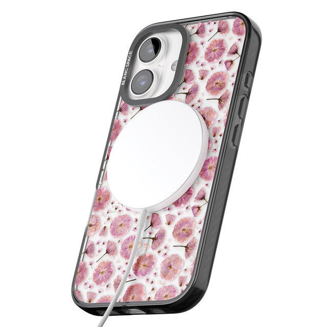 iPhone 16 Pro Max Pink Flowers & Blossoms Transparent Design Black Impact Phone Case