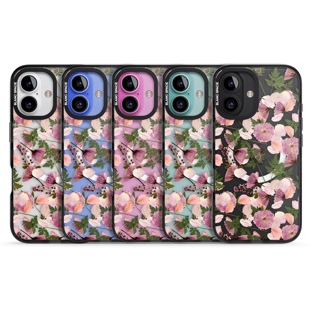 iPhone 16 Pro Max Leafy Floral Pattern Transparent Design Black Impact Phone Case