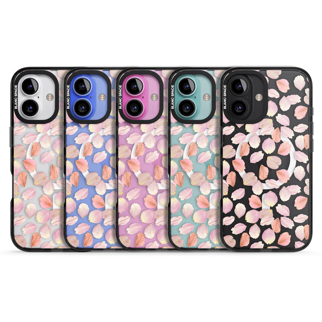 iPhone 16 Pro Max Pink Petals Transparent Design Black Impact Phone Case